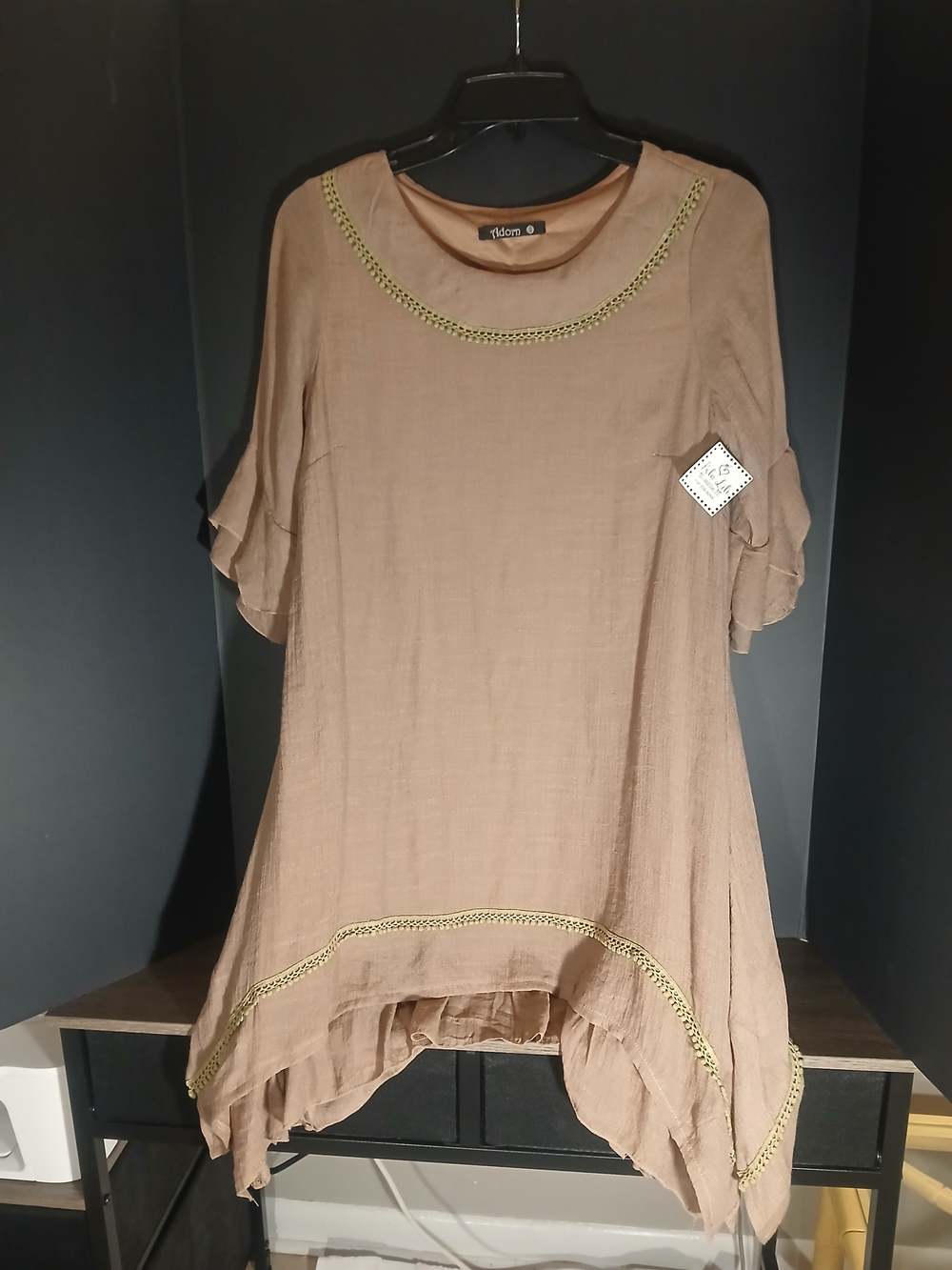 Adorn Taupe Crochet-Trim Tunic Dress Sz. S